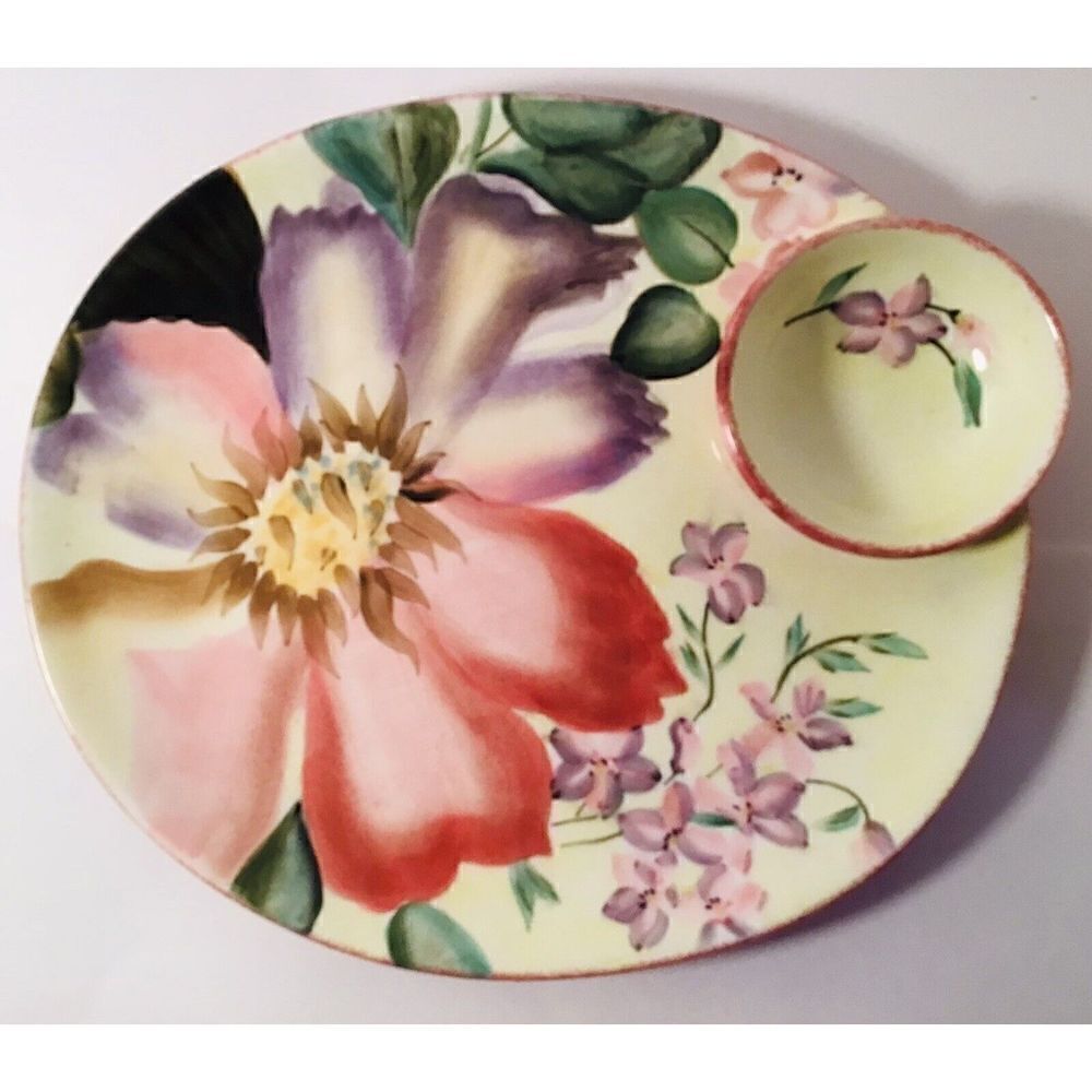 Pfaltzgraff Flower Market Ceramic Serving Hors d'Oeuvre Tray w/ Dip Bowl